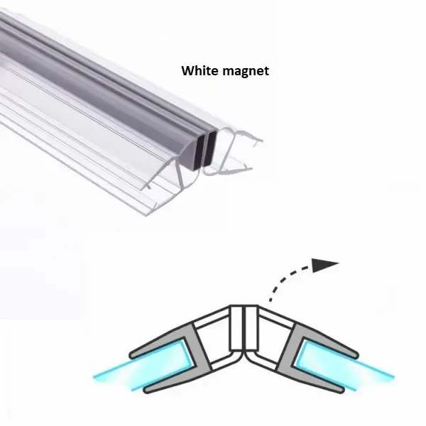 PVC magnētiskais dušas blīvējums stikls pret stiklu 135° balts magnēts S-5712, 6mm stiklam, 2.5m

