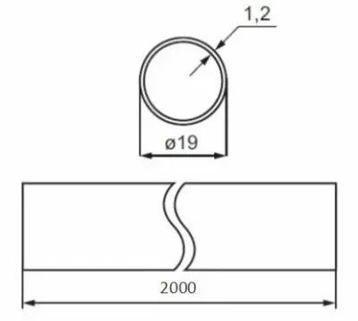 Caurule D19x1.2mm, ner.tērauda SS304, L=2000, SS