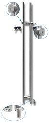 Durvju rokturis ar slēdzeni un cilindriem abās pusēs, ø35x1500mm, nerūsējošais tērauds SS304, ar putekļu vāciņu grīdai. Kompl