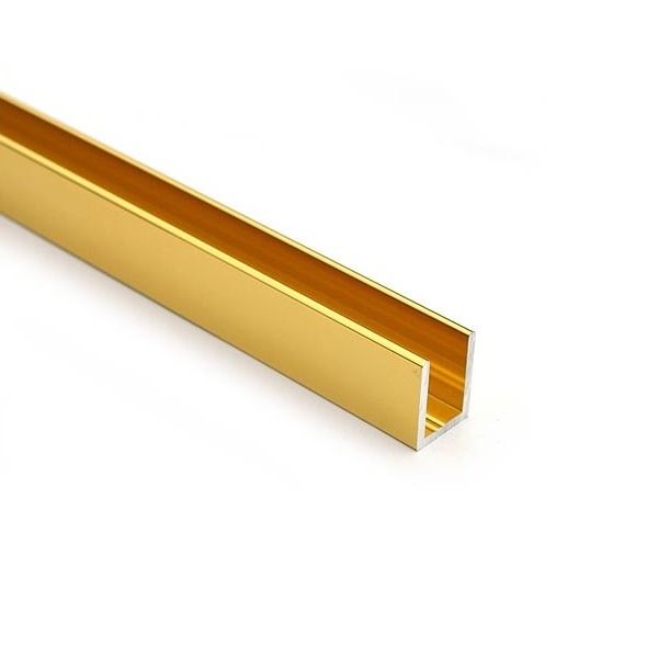 Alumīnija U-profils 19x14.2x19x2mm (10.2mm), pulēts zelta pārklājums, 3m, piemērots 10mm stiklam