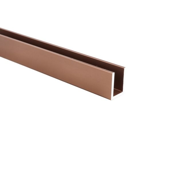Alumīnija U-profils 19x14.2x19x2mm (10.2mm), slīpēts varš, 3m, piemērots 10mm stiklam