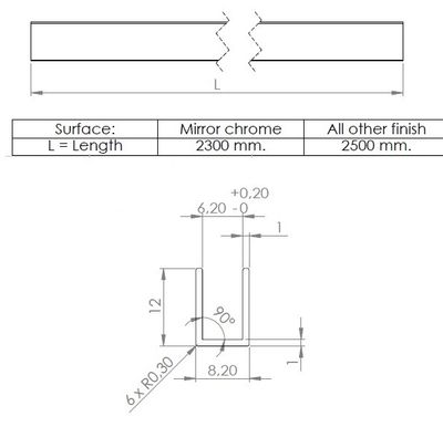 U-12x8.2x12x1 (6.2mm) melns anodēts, L=2.5m
