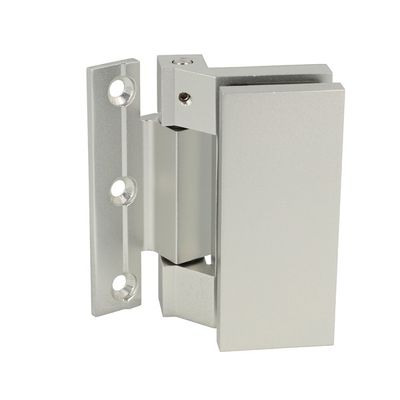 Anodēta stikla durvju eņģe KIEV, siena/stikls, ar dekoratīvām uzlikām, piemērota 6-10 mm stiklam. Max. noslodze 36 kg pārim