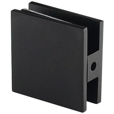 Melns stiprinājums stiklam, siena/stikls, 45x45mm, paredzēts 6-12mm stiklam