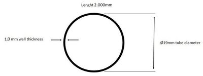 Caurule D19x1.2mm, ner.tērauda SS304, L=2000, melna