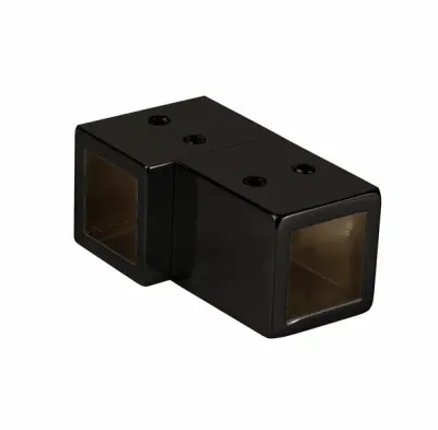 90° savienotājs 19×19 mm kvadrātcaurulei melns pārklājums stikla margu konstrukcijām