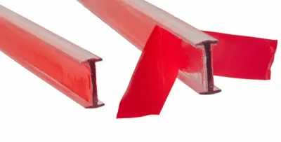 Akrila blīvējums 12mm stiklam I-formas, L=3m Akrila I-veida profils 12mm stiklam caurspīdīgs 3m ar līmlenti iepakots PVC caurulē