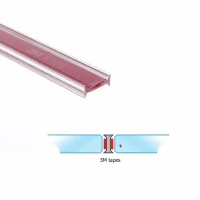 Akrila blīvējums 12,76mm stiklam, L=3m Akrila profils 12.76mm stiklam caurspīdīgs 3m ar līmlenti iepakots PVC caurulē