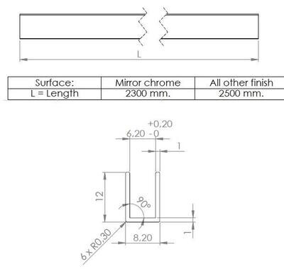 U-12x8.2x12x1 (6.2mm) pulēts, L=2.5m