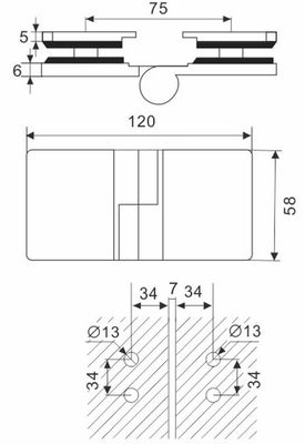 Eņģe dušai, labā, stikls/stikls, 180°, hromēta, 8-12mm stiklam