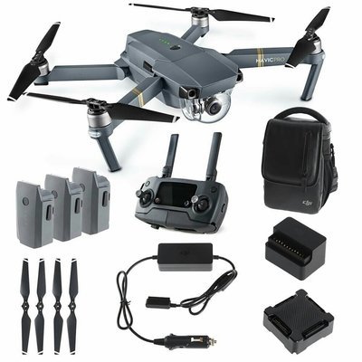 DJI Mavic PRO FLY MORE COMBO: Foldable Quadcopter Drone Kit with Remote, 3 Batteries, 16GB MicroSD, Charging Hub, Car Charger, Power Bank Adapter, Shoulder Bag. DJI Mavic PRO FLY MORE COMBO: Foldable Quadcopter Drone Kit with Remote, 3 Batteries, 16GB MicroSD, Charging Hub, Car Charger, Power Bank Adapter, Shoulder Bag.