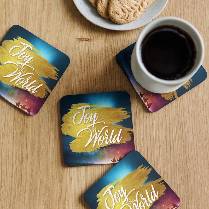 Joy To The World 4-piece Cork-back Coaster Set + Instrumental Music bundle by Kirby D. Trim