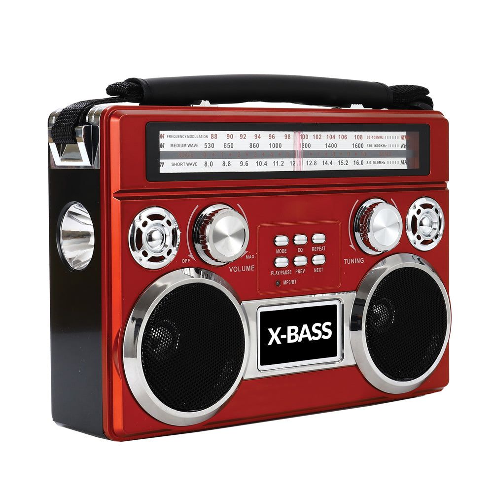 Supersonic Portable 3 Band USB Radio with Bluetooth &amp; Flashlight + Kirby D. Trim USB Flash Drive Music Catalog BUNDLE, Color: Red