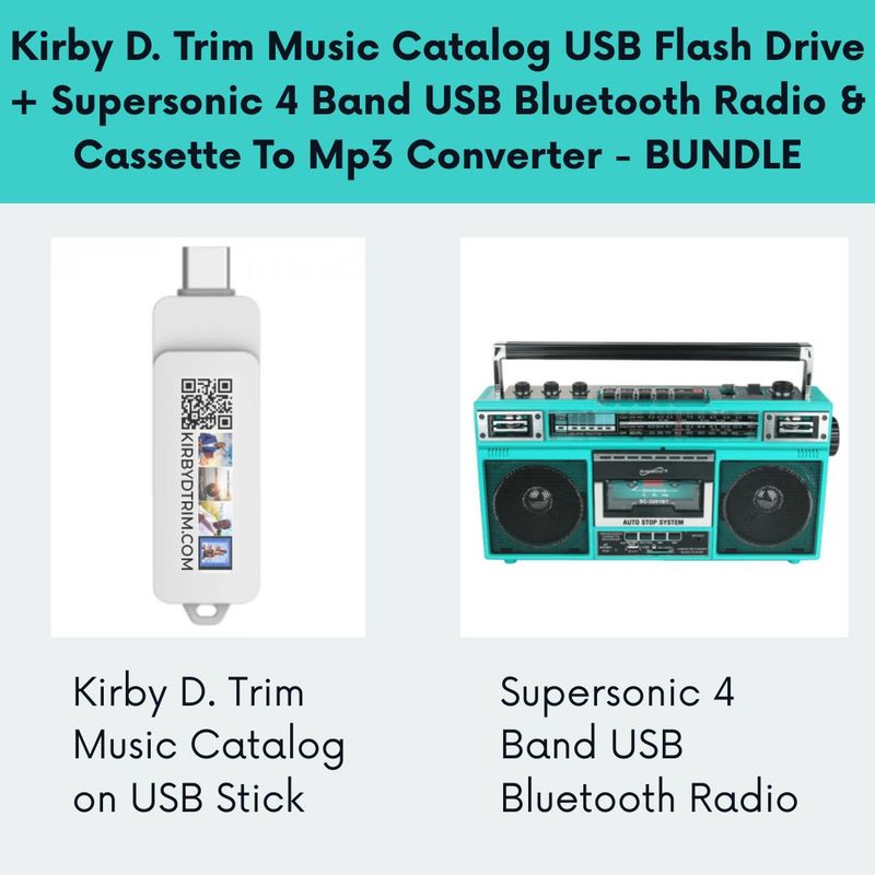 Kirby D. Trim Gospel Music Catalog USB Flash Drive + Supersonic 4 Band USB Bluetooth Radio &amp; Cassette To Mp3 Converter BUNDLE