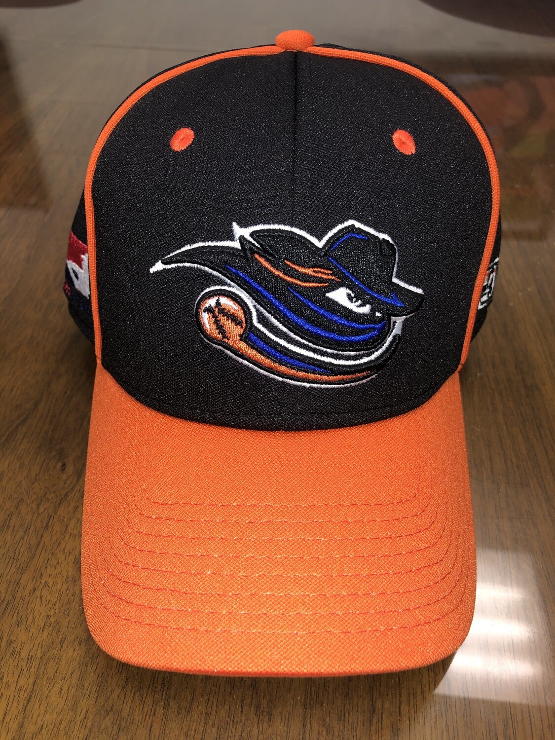 orange and black fitted hat