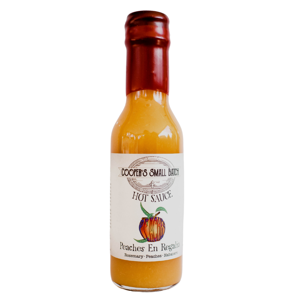peach habanero hot sauce bottle Cooper’s Small Batch