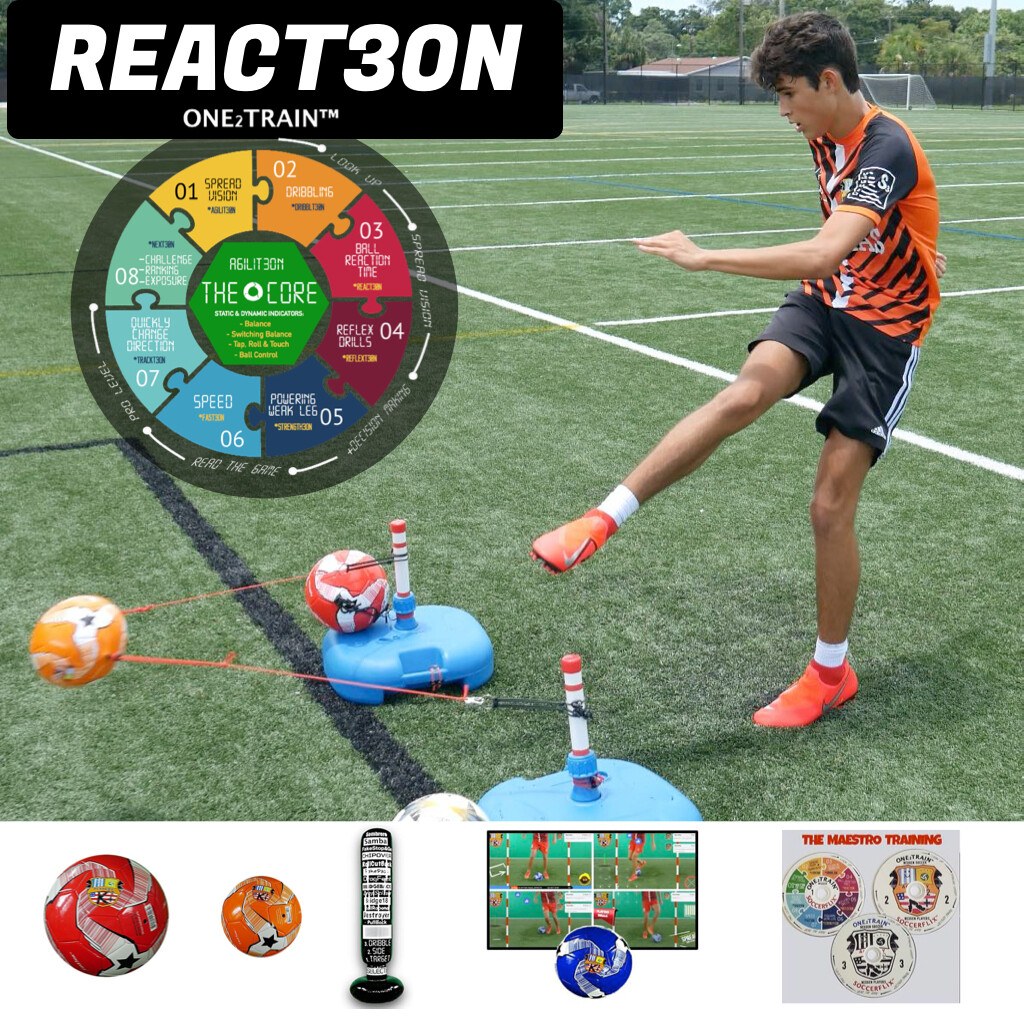 SoccerMAS REACT3ON - New Version 2 - World's Fastest Soccer Trainer - ALL AGES - ONE2TRAIN Training Equipment - Ball Reaction Reflex Skills - Indoor - SOCCERFLIX.NET -ONLY SHIP TO 48 CONTIGUOUS STATES