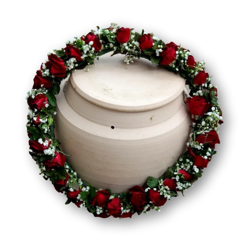 Urnenschmuck Kranz Four Season - rot/weiss
