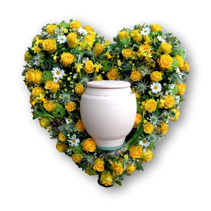 Urnenschmuck Herz gelb/weiss
