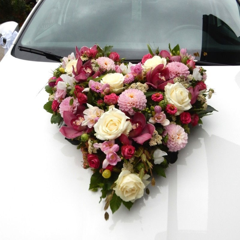 Autoschmuck Herz - purpur/weiss