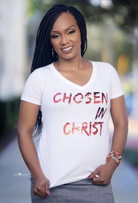 Chosen In Christ White &amp; Metallic Red Women&#39;s T-Shirt