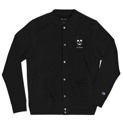 Hey Friend Skull Embroidered Champion Bomber Jacket