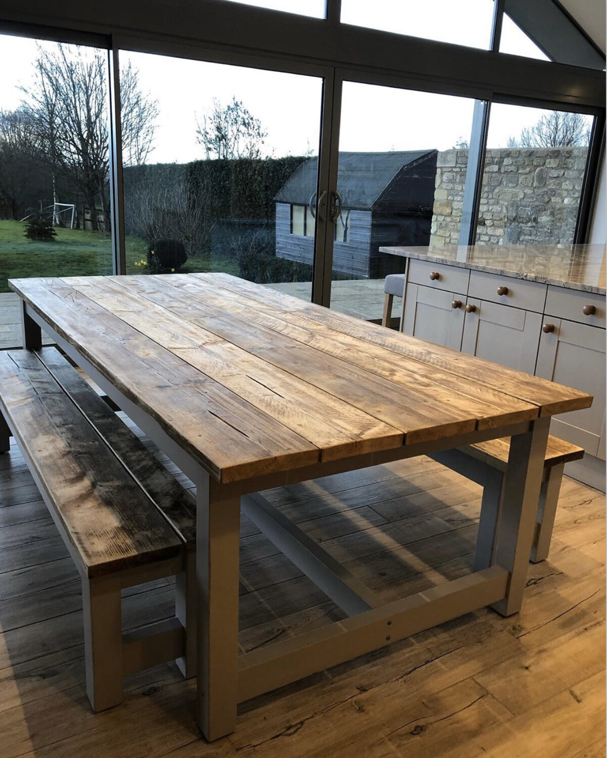 Rustic Refectory Table & 2 Benches