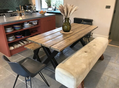 Rustic Dining Table With X Metal Legs