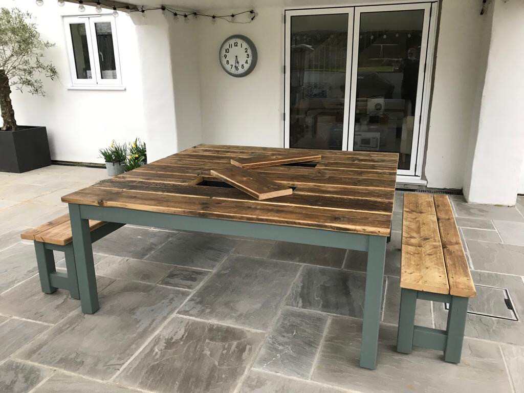1.8m Square Prosecco Patio Table & 2 Benches