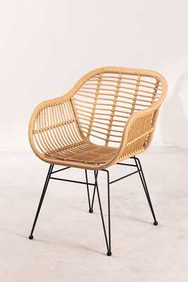 Natural Rattan Garden Chair with Armrests