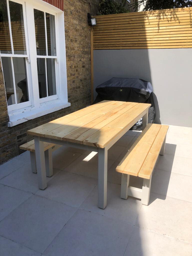 Rustic Patio Table & 2 Benches