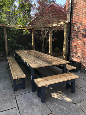 Rustic Patio Table & 4 Benches