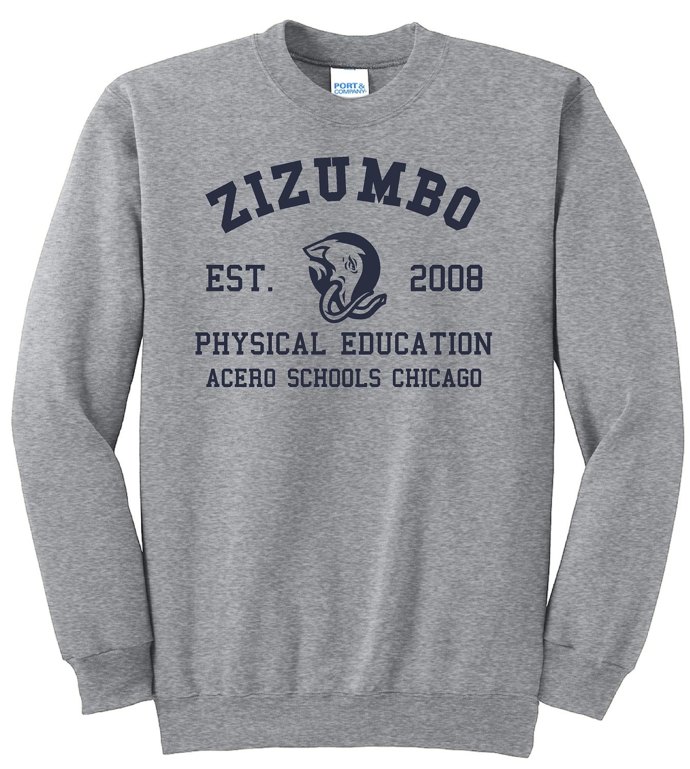 Zizumbo Grey Crewneck PE Sweatshirt With Navy Print
