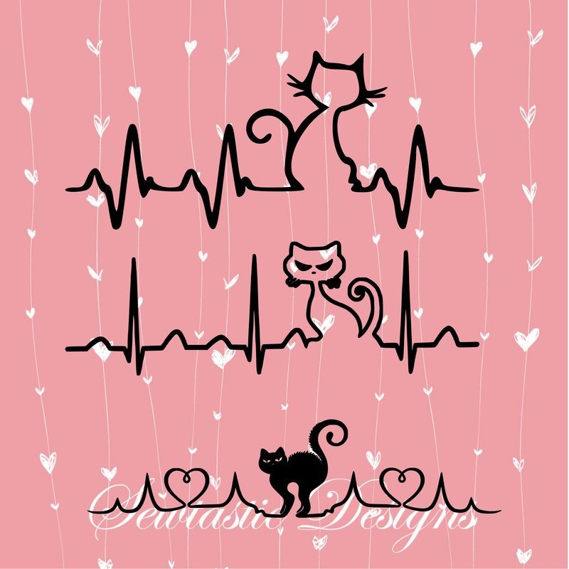 Cat Heartbeat SVG, Cat EKG SVG, Cat SVG, Heartbeat SVG, Cut File, Iron On, Decal, Cricut, Silhouette, ScanNCut &amp; Many More