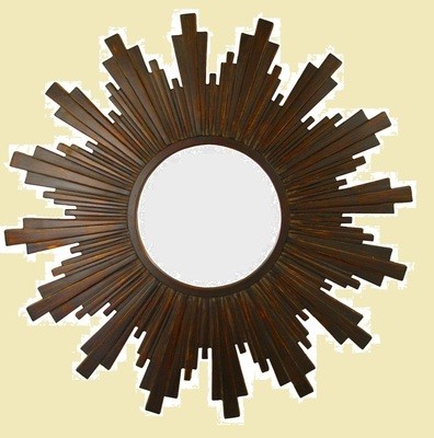 CFO91 Brown/burnt gold sunburst round mirror