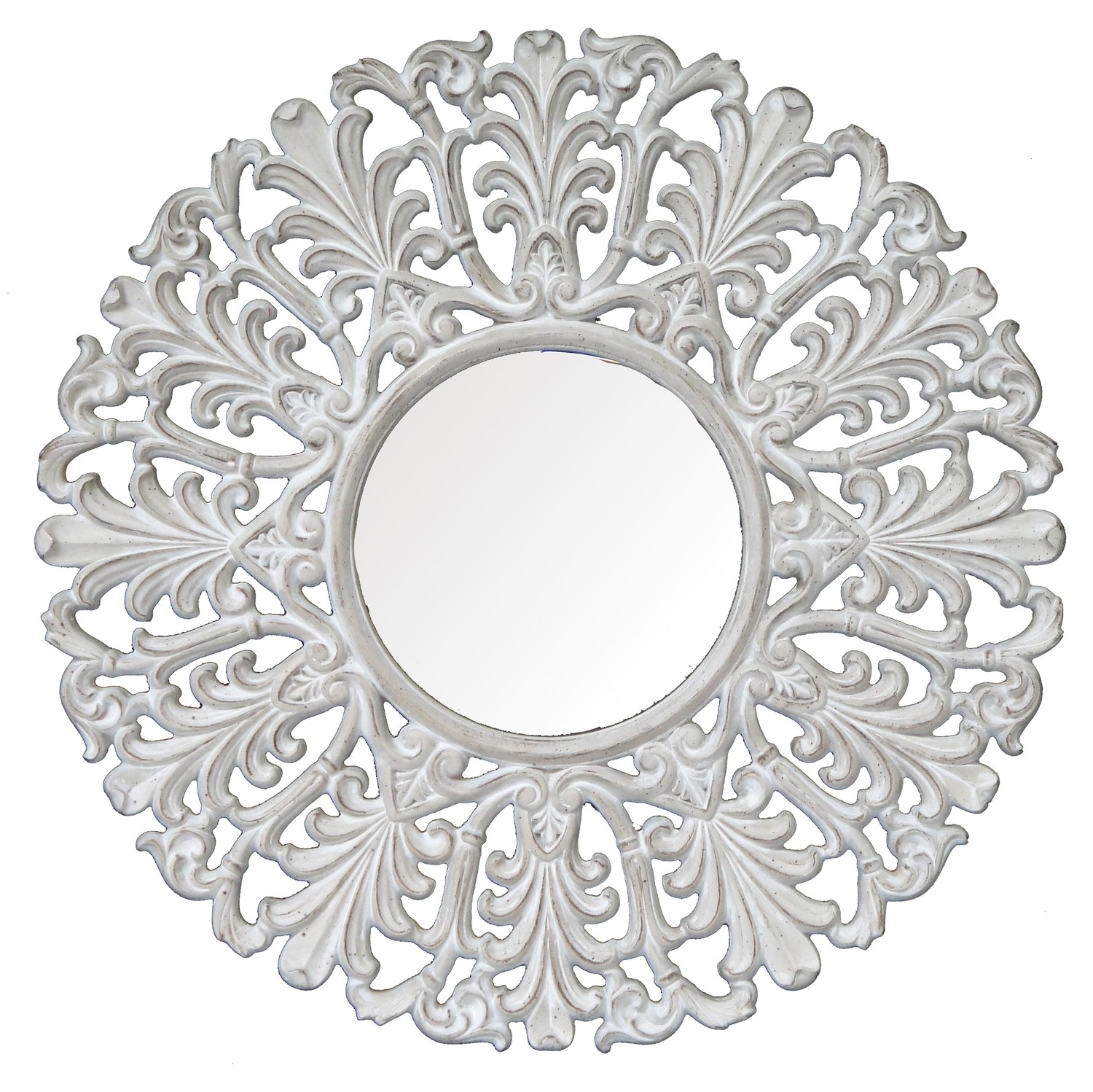 CFO68 Whitewashed round ornate mirror