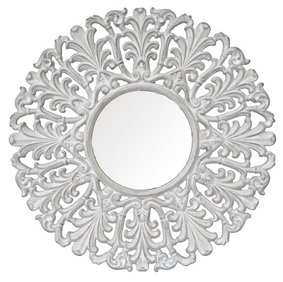 CFO68 Whitewashed round ornate mirror