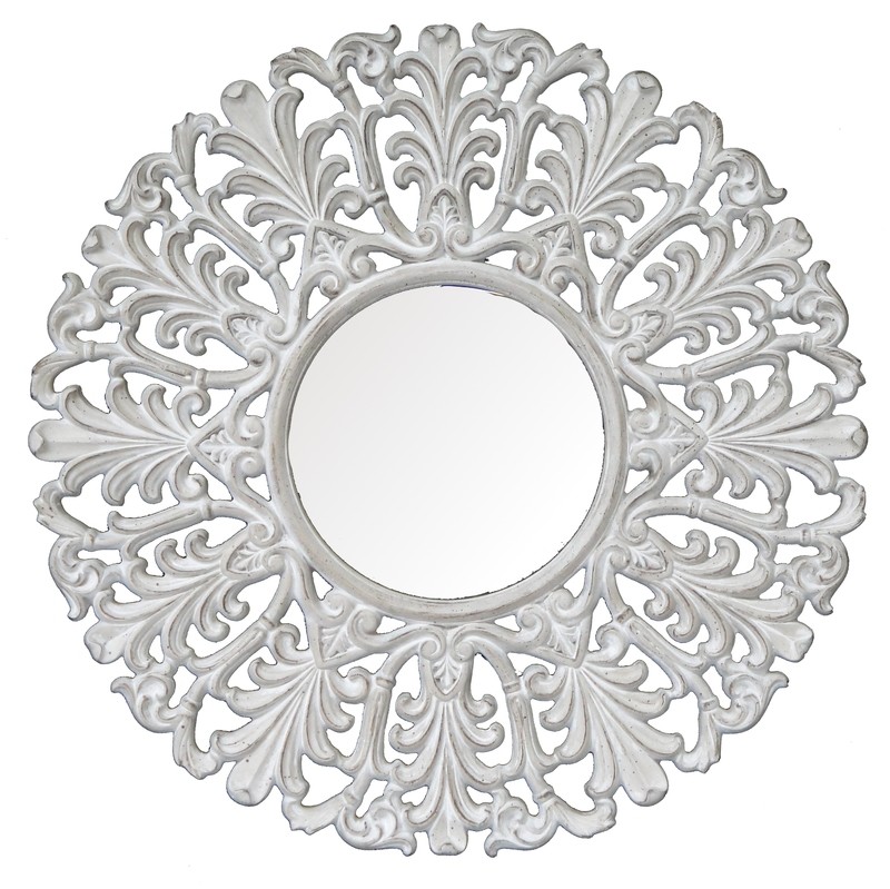 CFO68 Whitewashed round ornate mirror CFO68 Whitewashed round ornate mirror