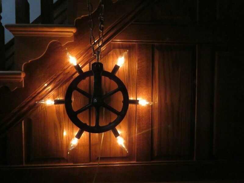 Antique Iron Farm Pulley Chandelie