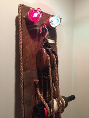 Antique Block and Tackle Nautical Wine Rack – with Lights