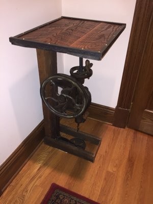Antique Hand Cranked Post Mounted Drill Press Table