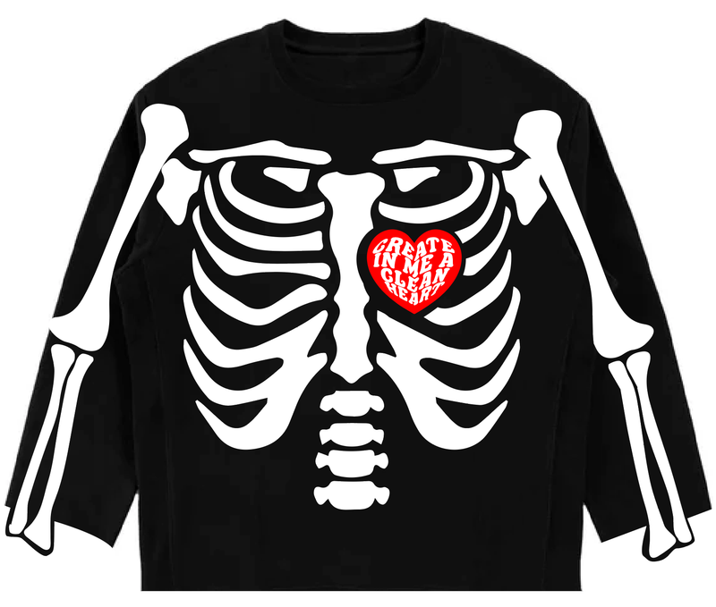Clean Heart Oversized Skeleton Shirt (PUFF PRINT)
