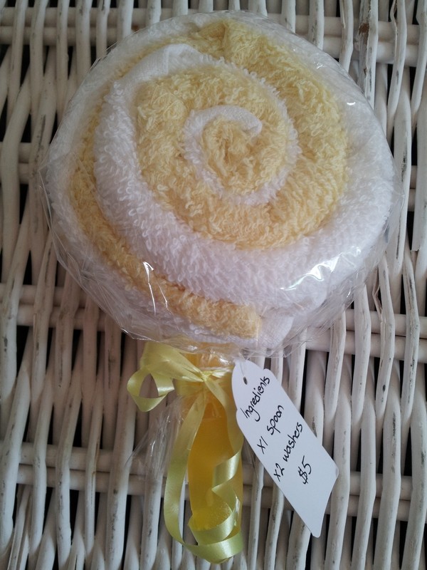 Lemon &amp; white washcloth lollipop