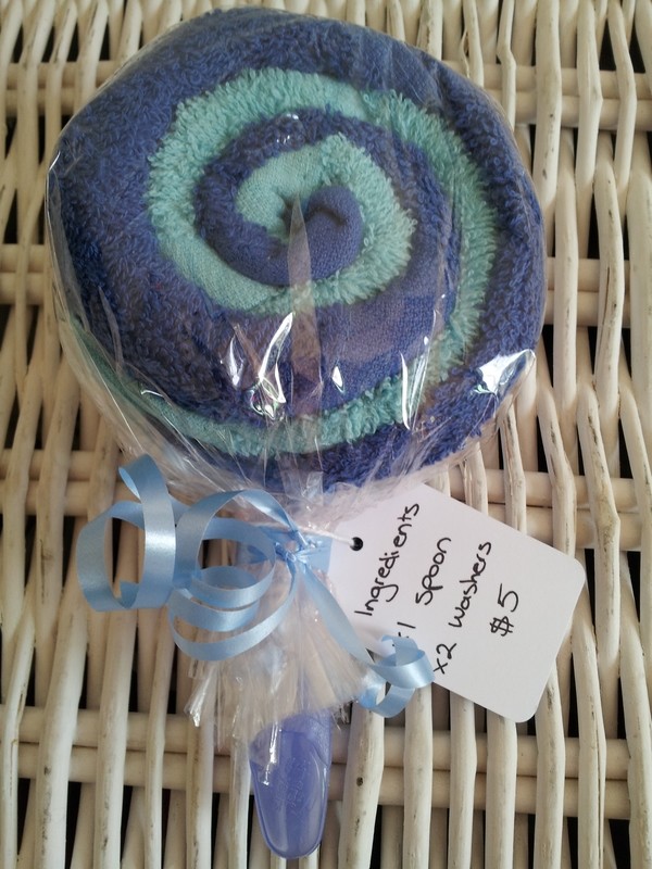 Dark &amp; light blue washcloth lollipop