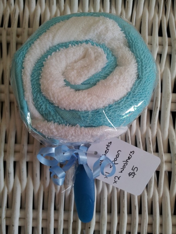 Blue &amp; white washcloth lollipop