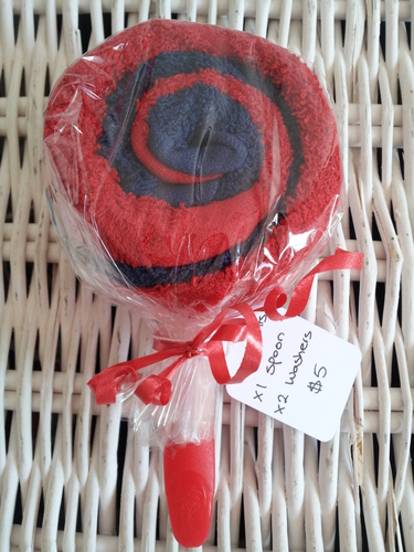 Dark blue &amp; red washcloth lollipop