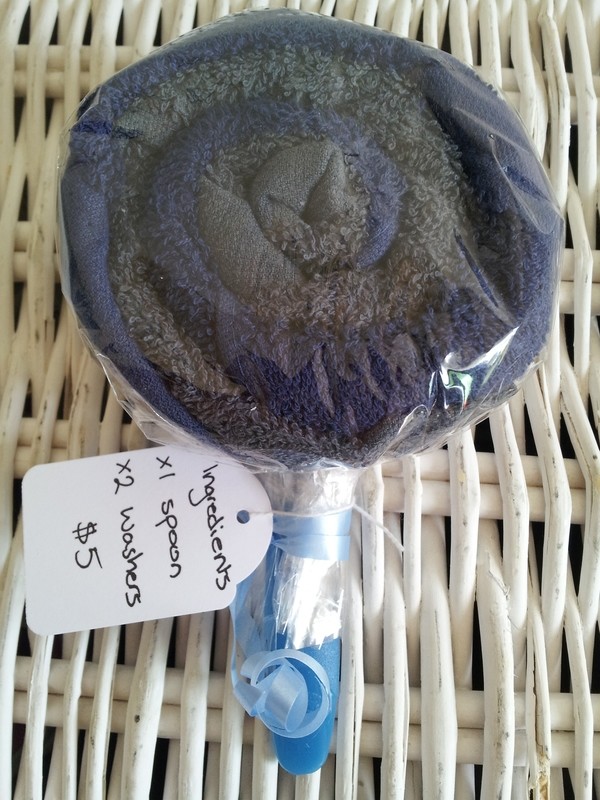 Dark blue and grey washcloth lollipop