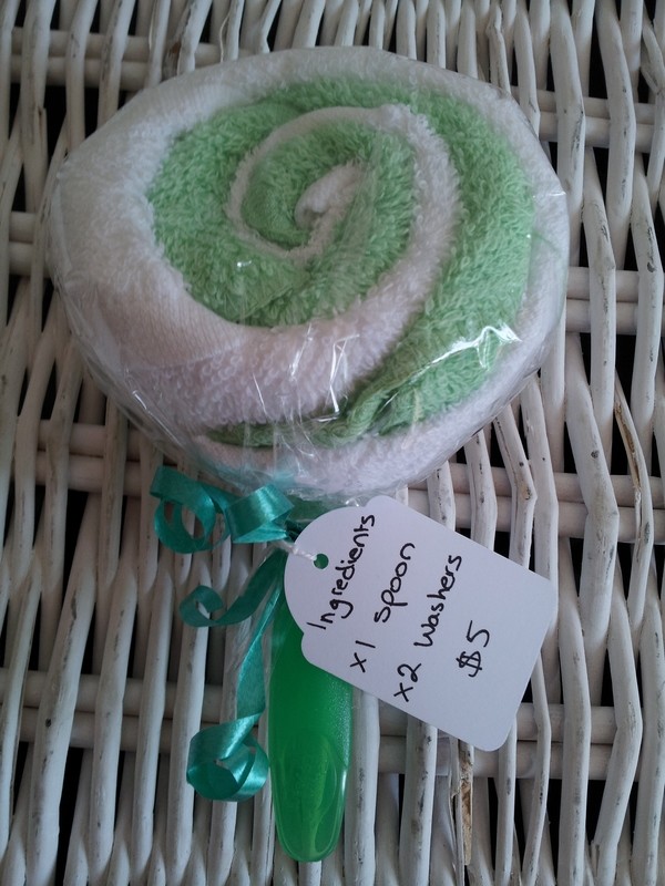 Lime green &amp; white washcloth lollipop