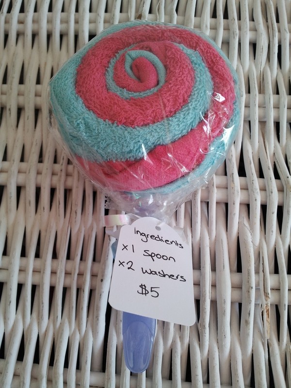 Light blue &amp; pink washcloth lollipop