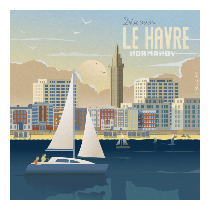 Affiche poster du Havre, ville normande - illustration vintage